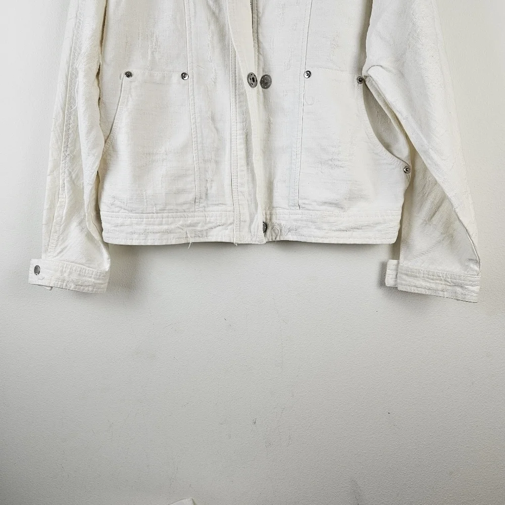 Free People OB407552 White Distressed Tennis Denim Jacket M Boho - Picture 4 of 9